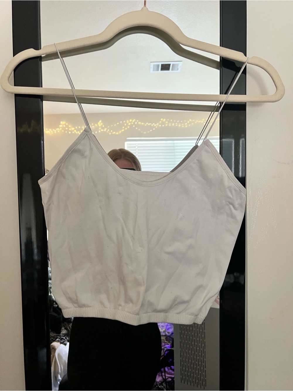 White Cropped Spaghetti-Strap Cami Top